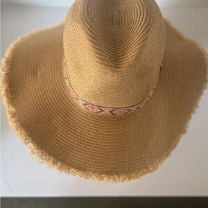 Stylish Tan Sun Hat with Patterned Band